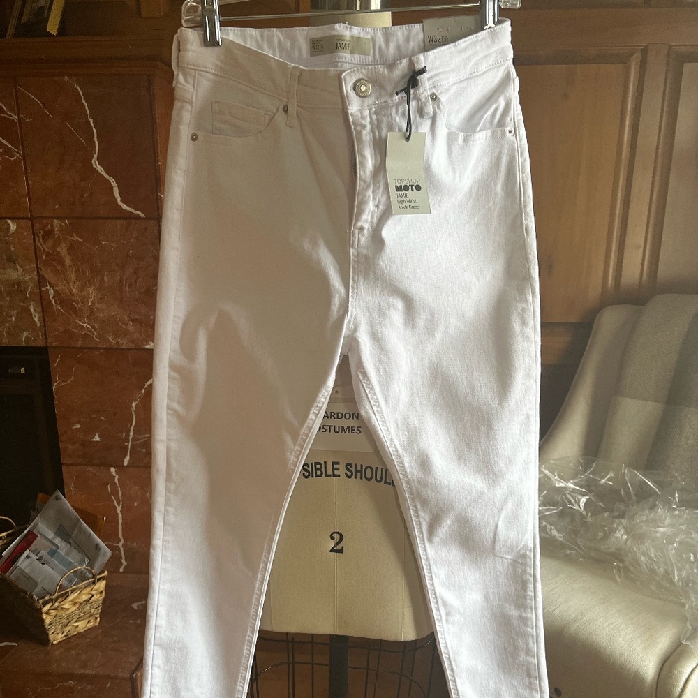 Topshop Moto "Jamie" white jeans / high waist /  sz 32 waist 30L